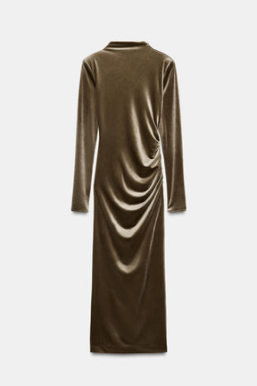 DRAPED VELVET DRESS WITH SHOULDER PADS - Image 2