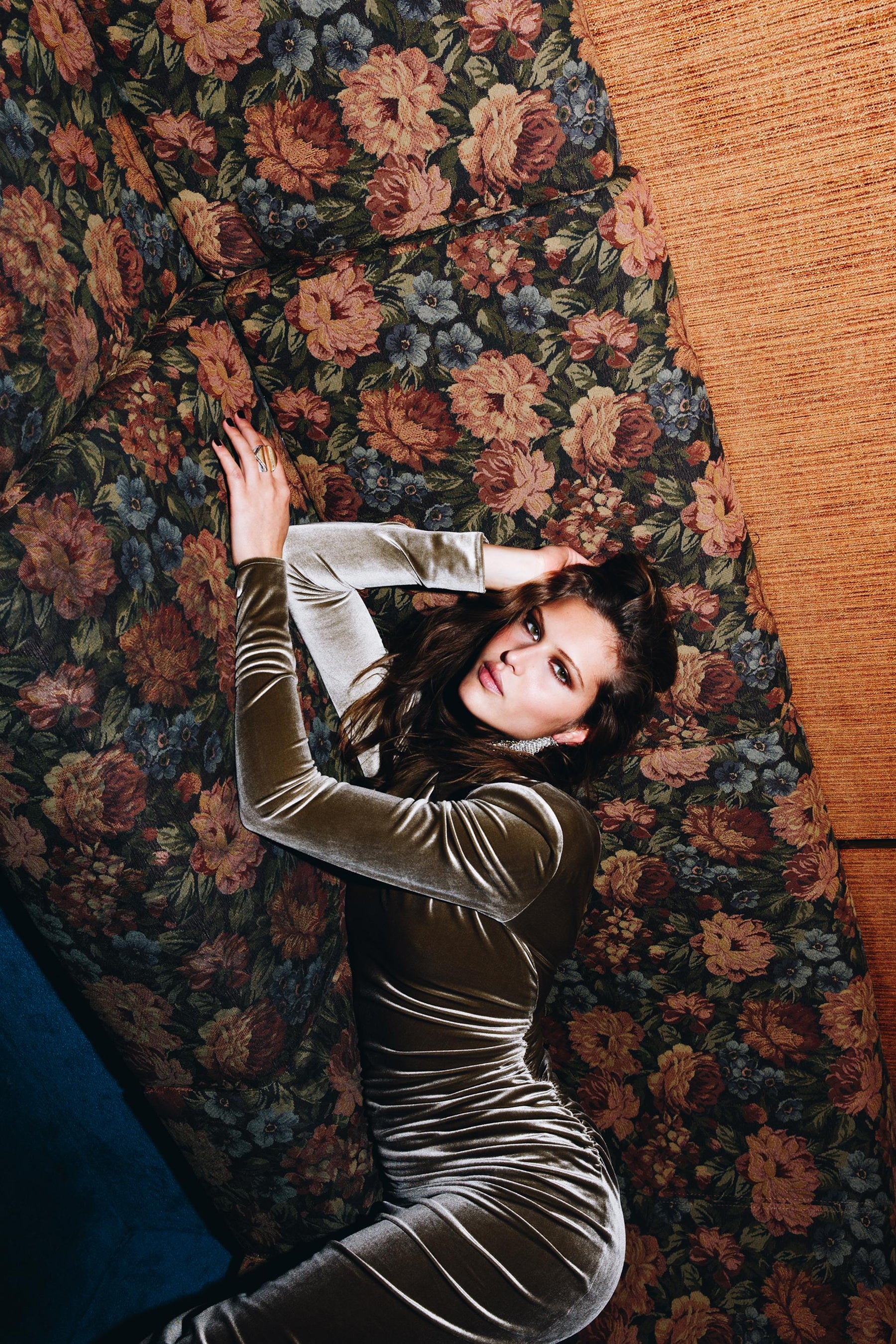 DRAPED VELVET DRESS WITH SHOULDER PADS - Image 1