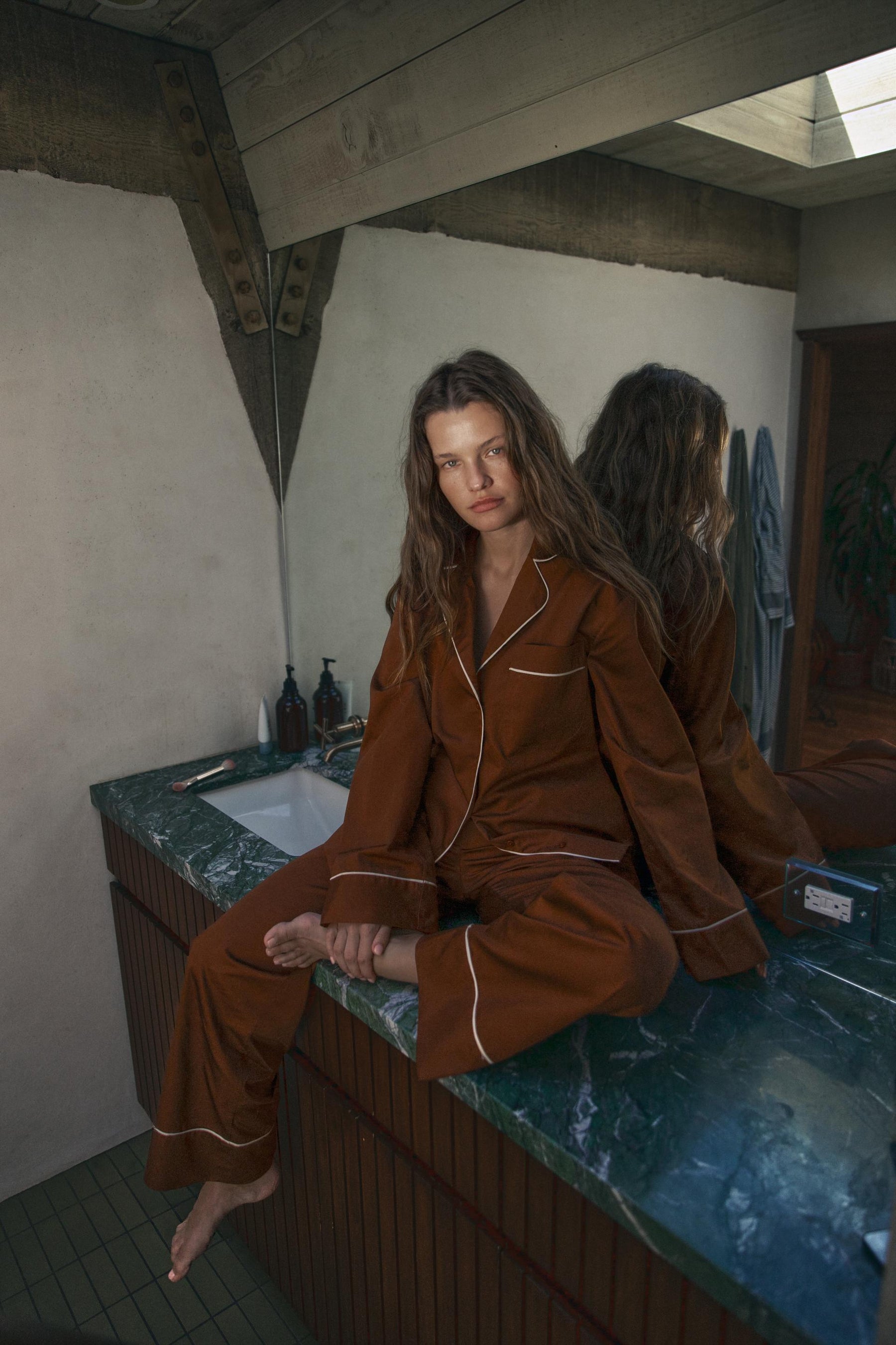 Pyjamahemd aus kontrastierendem Popeline