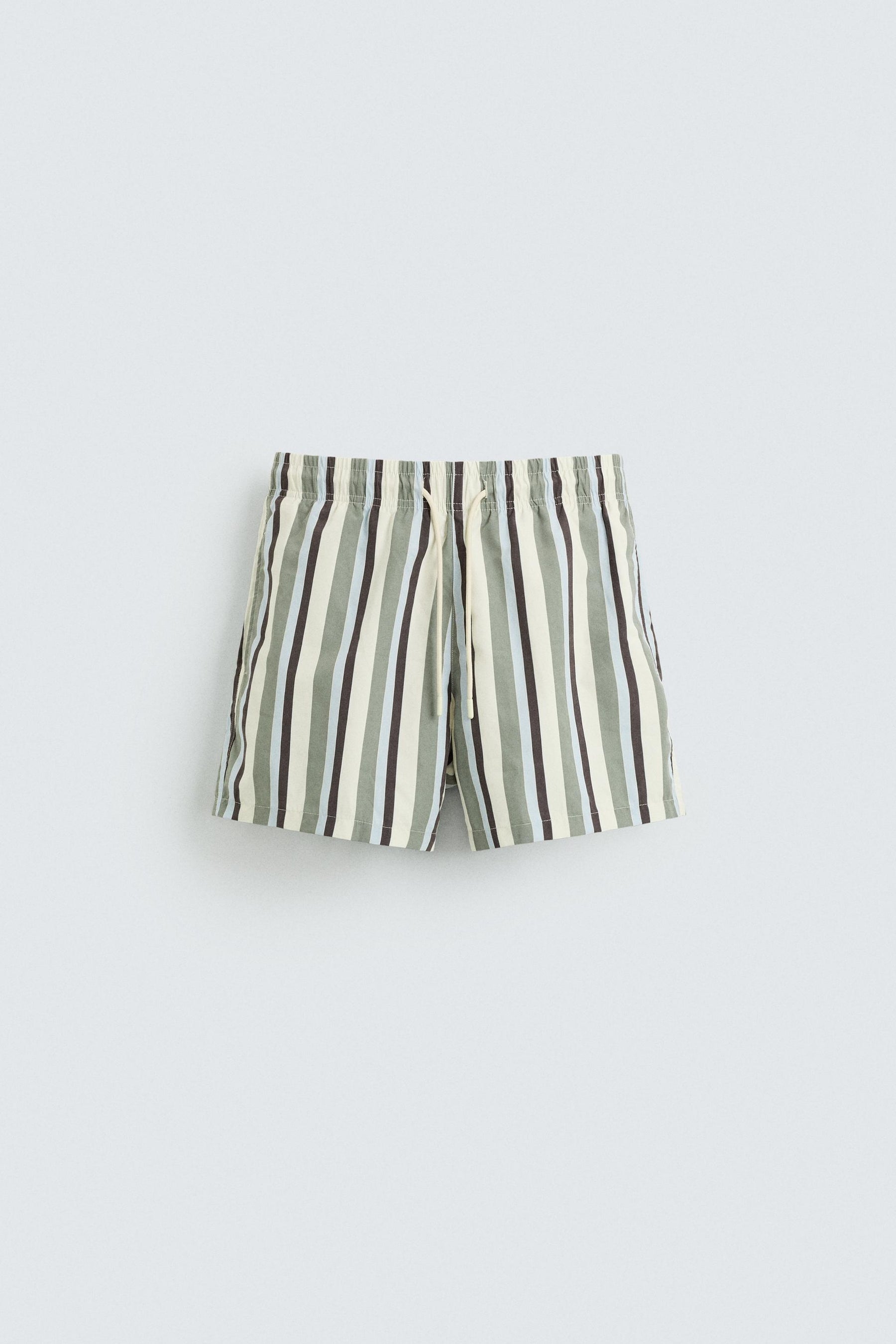 STRIPED MID-LENGTH SWIMMING TRUNKS - Image 1