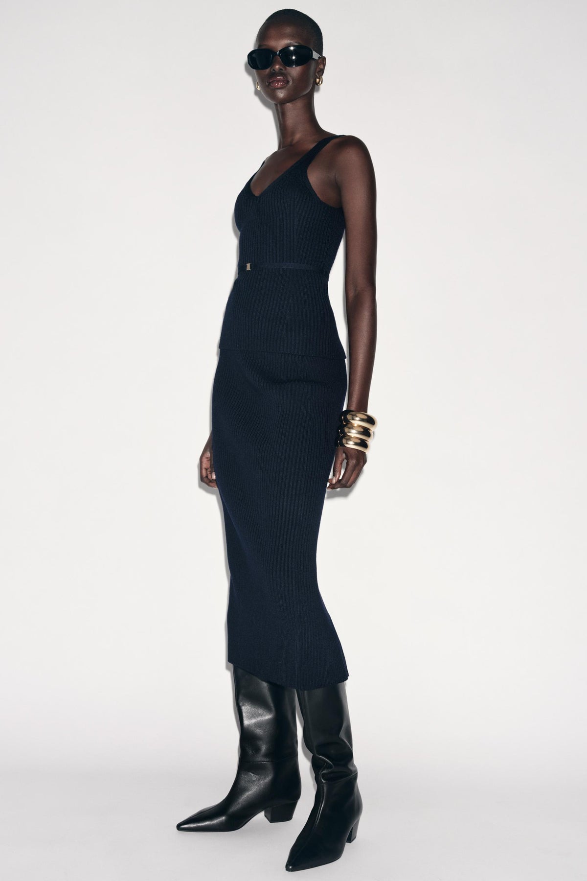 RIB KNIT TOP WITH BELT - Image 1