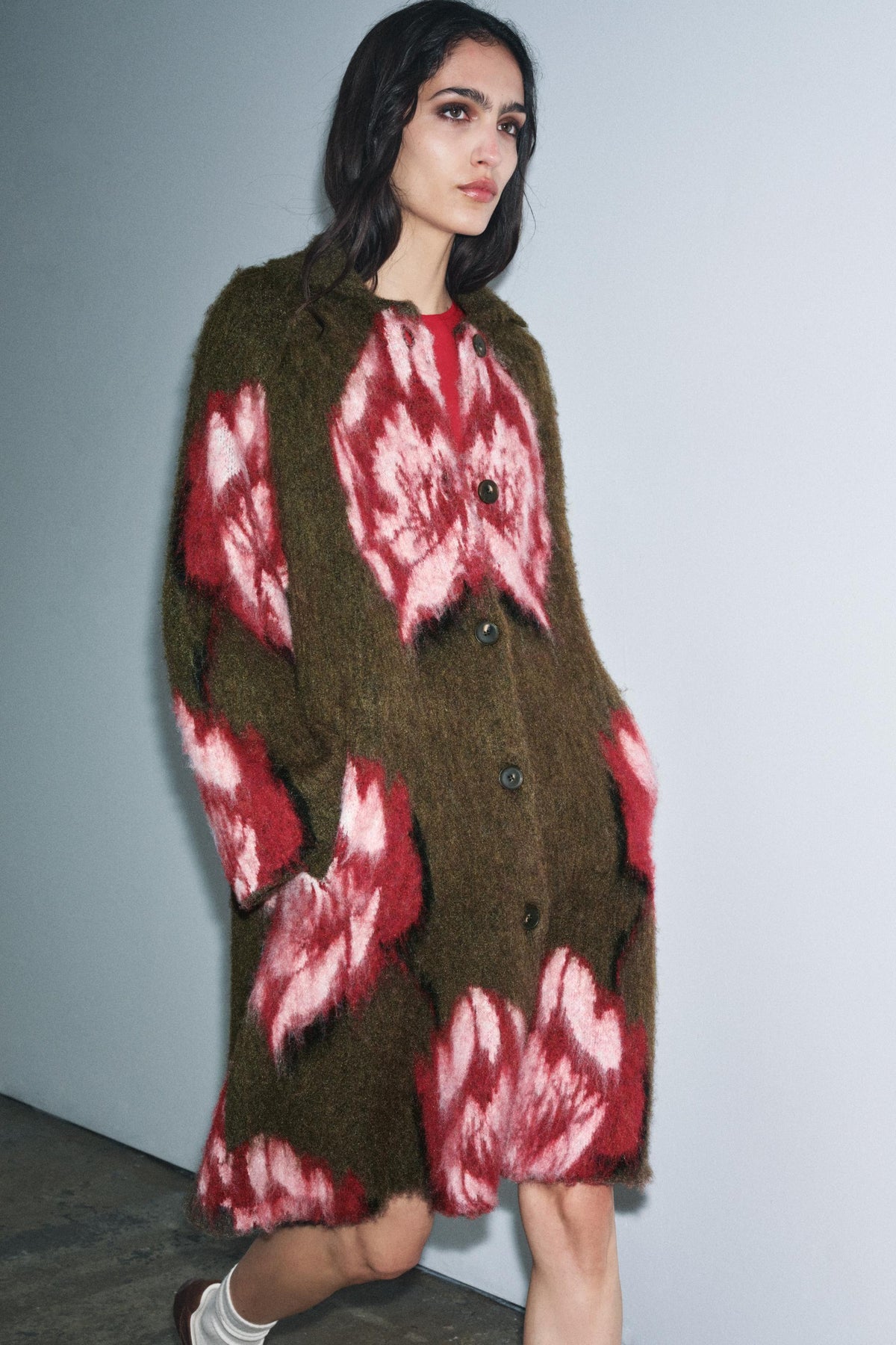 BRUSHED EFFECT JACQUARD KNIT COAT - Image 2