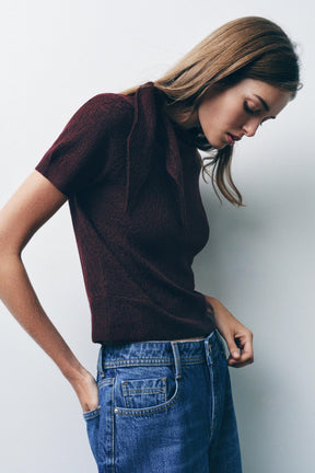 SHORT SLEEVE KNIT JUMPER WITH TIE DETAIL - Image 4