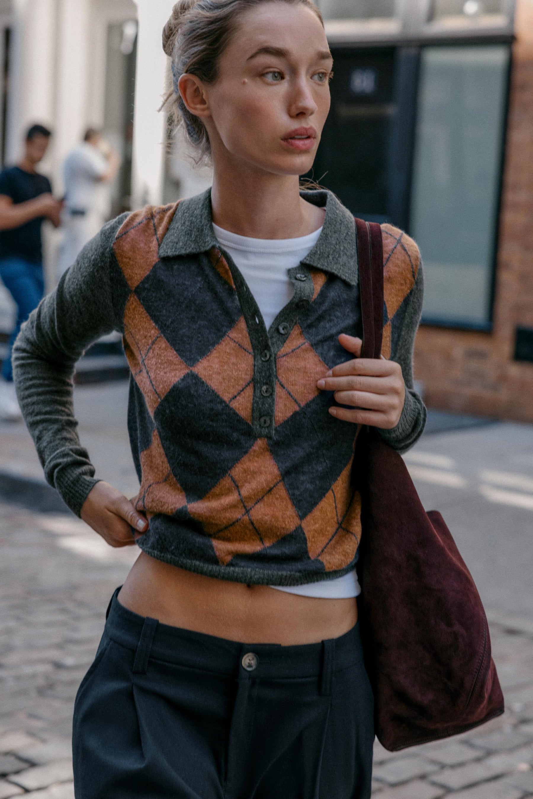 Polohemd mit Diamantstrickmuster