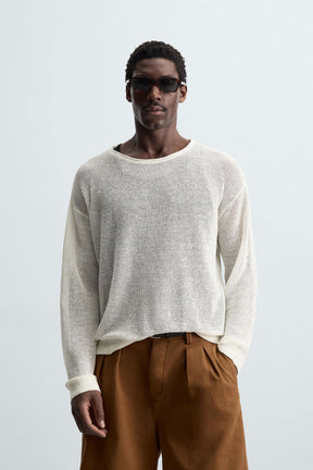 LINEN BLEND TEXTURED SWEATER - Image 2