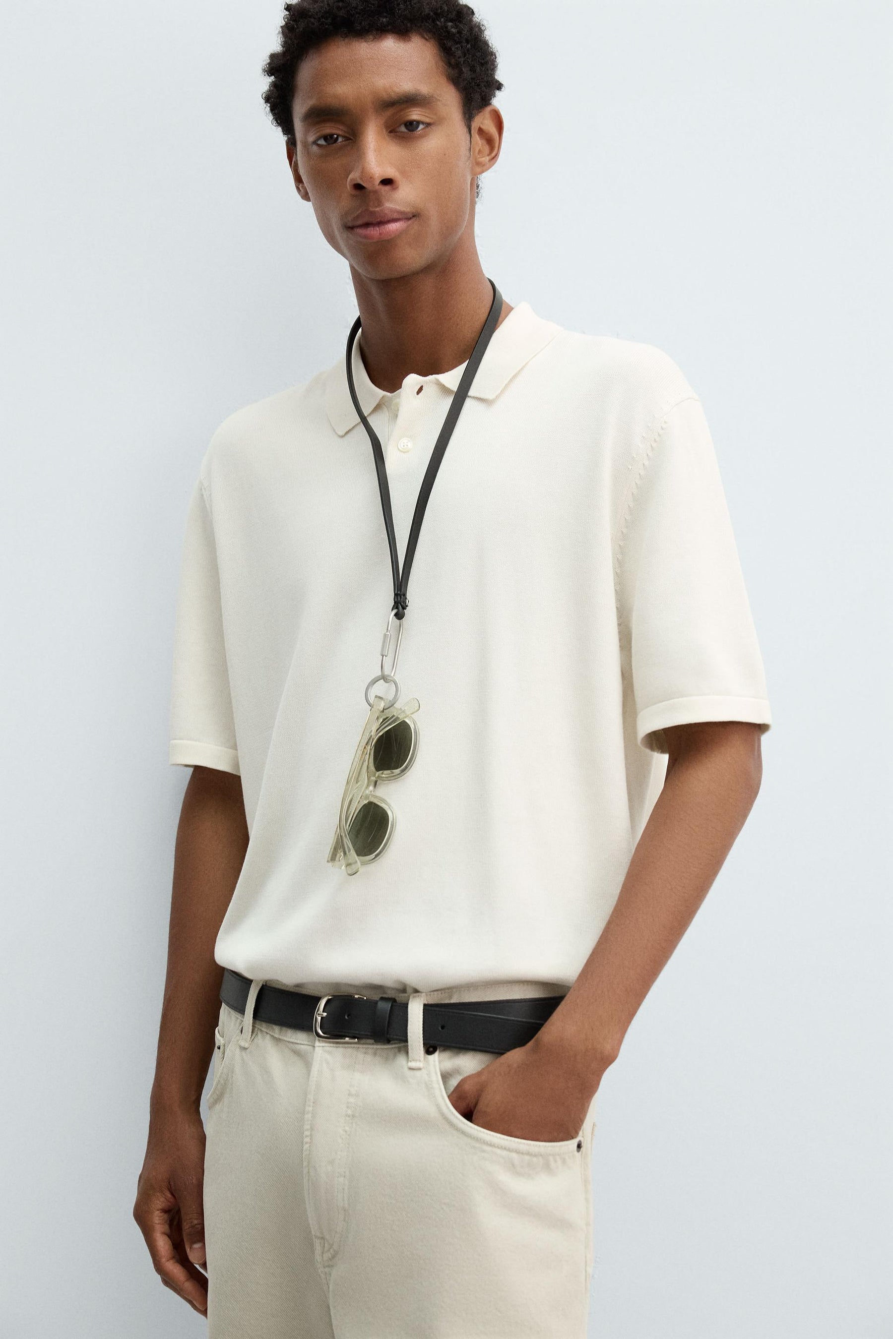 COTTON BLEND KNIT POLO SHIRT - Image 4