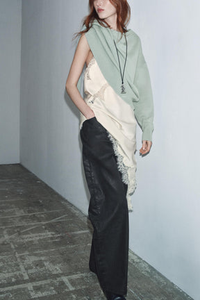 Crackled Low-Rise Barrel Jeans