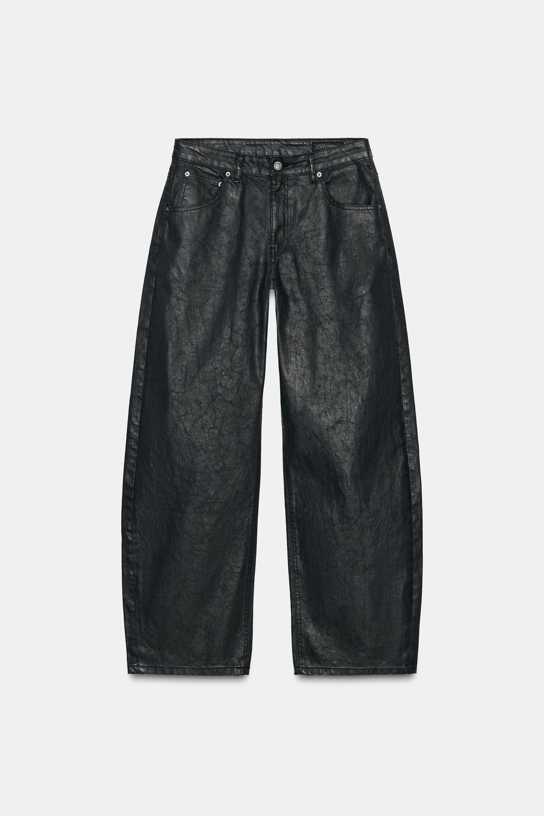 Crackled Low-Rise Barrel Jeans