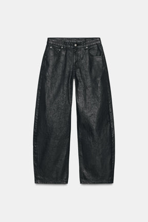 Crackled Low-Rise Barrel Jeans