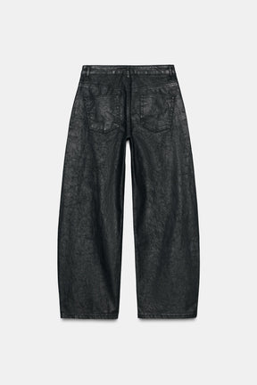Crackled Low-Rise Barrel Jeans