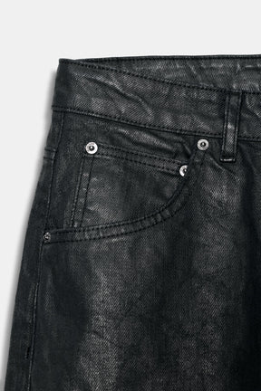Crackled Low-Rise Barrel Jeans