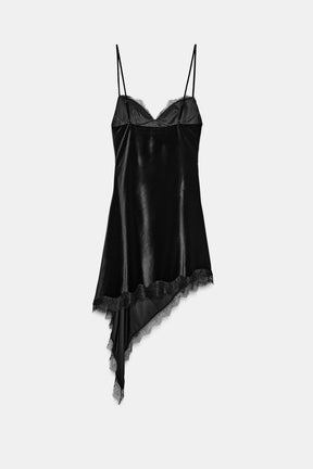ASYMMETRIC LACE VELVET DRESS - Image 8