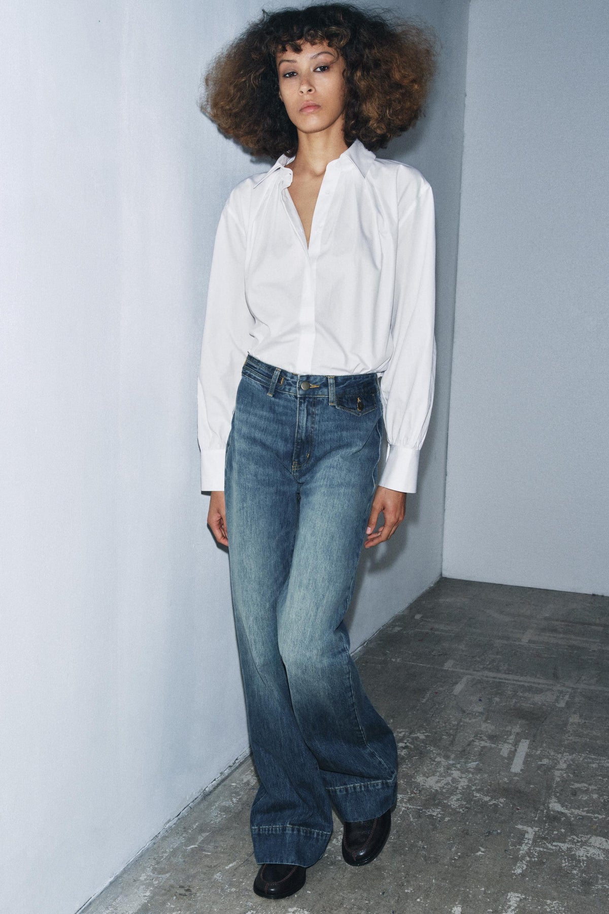 Schlagjeans mit hohem Bund