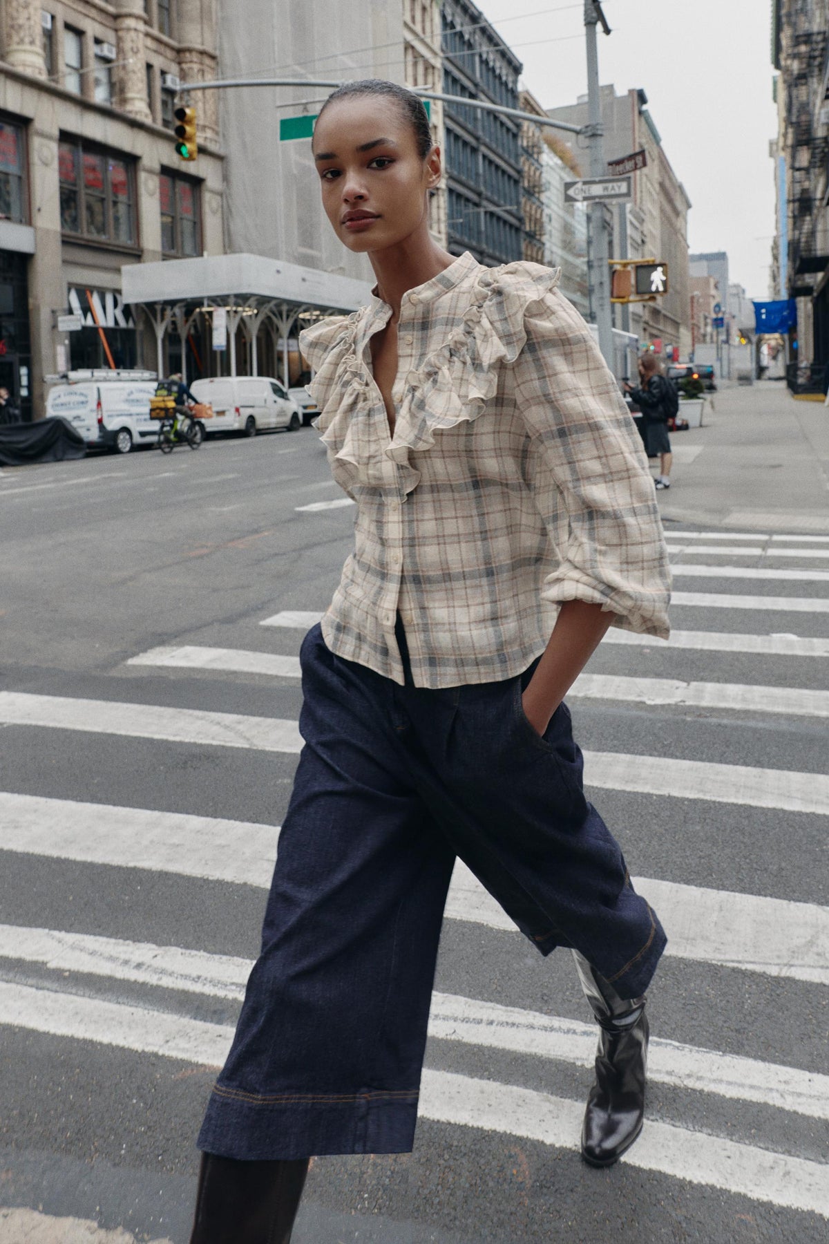 Rüschenhemd mit Karomuster