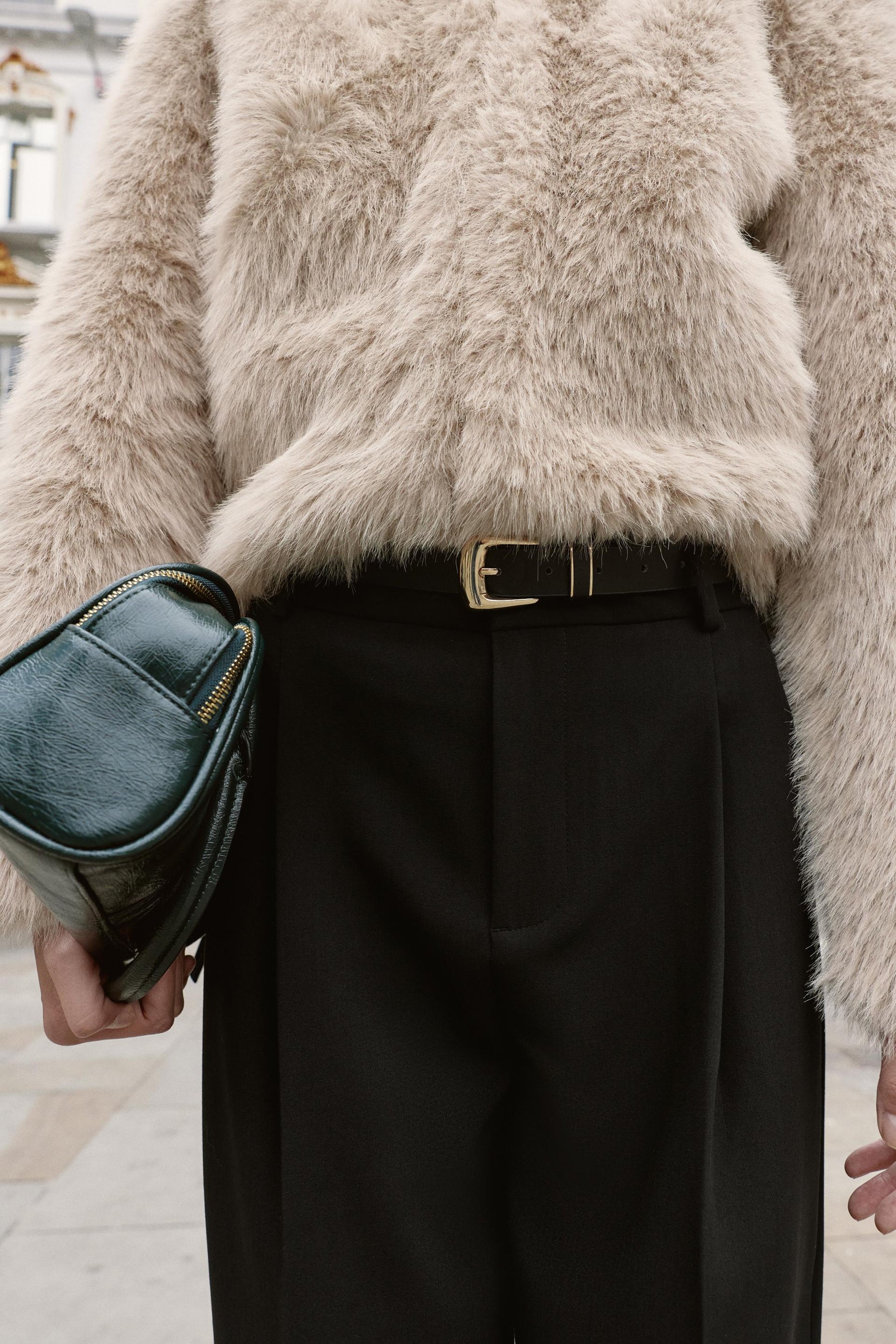 Hahnentritt-Hose mit Gürtel