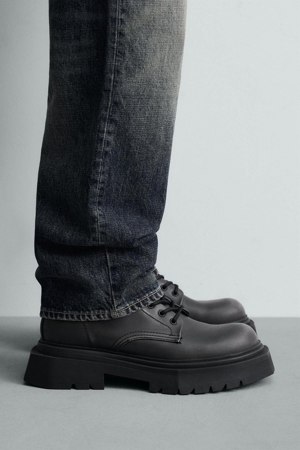 DISTRESSED CHUNKY LACE-UP BOOTS - Image 1