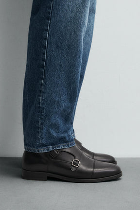 LEATHER DOUBLE MONK STRAP SHOES - Image 1