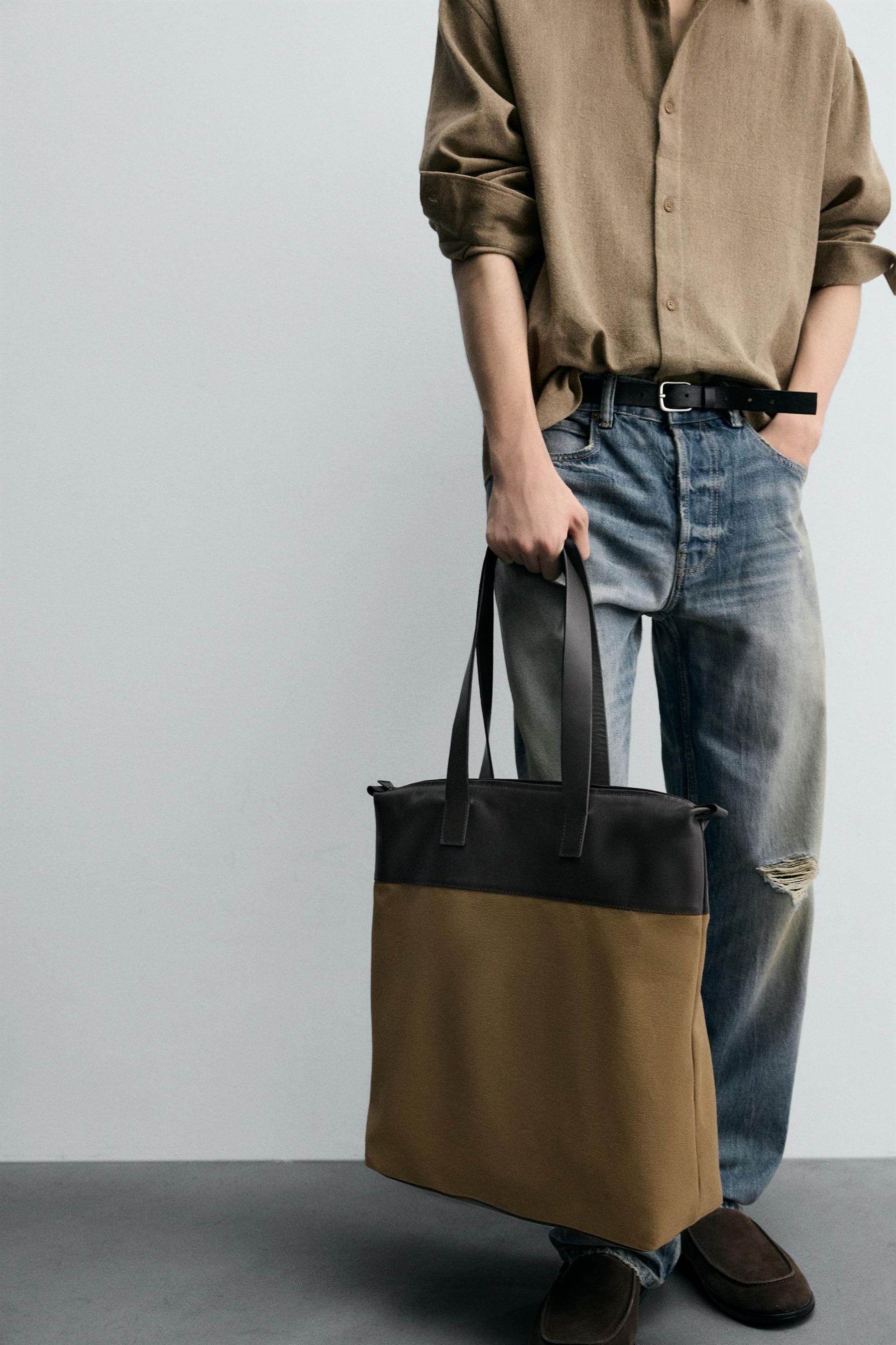 SHOPPER BAG WITH LEATHER DETAILS - Image 3